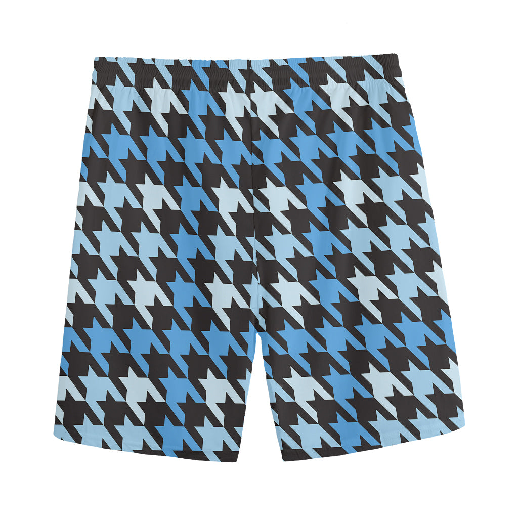 Blue Houndstooth Pattern Print Men's Sports Shorts