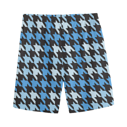Blue Houndstooth Pattern Print Men's Sports Shorts