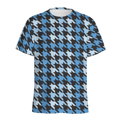Blue Houndstooth Pattern Print Men's Sports T-Shirt