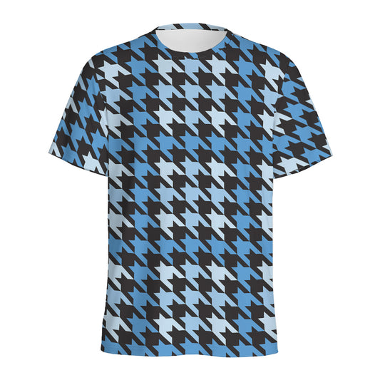 Blue Houndstooth Pattern Print Men's Sports T-Shirt