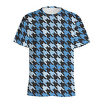 Blue Houndstooth Pattern Print Men's Sports T-Shirt