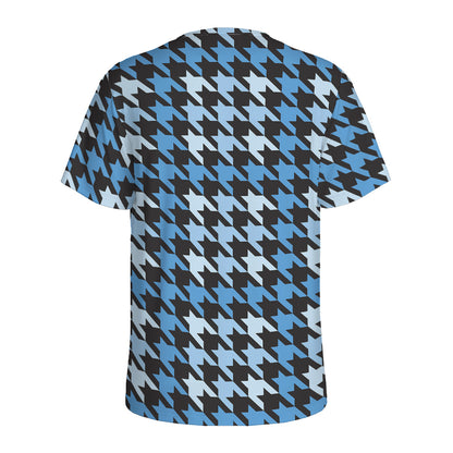 Blue Houndstooth Pattern Print Men's Sports T-Shirt