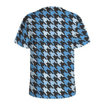 Blue Houndstooth Pattern Print Men's Sports T-Shirt