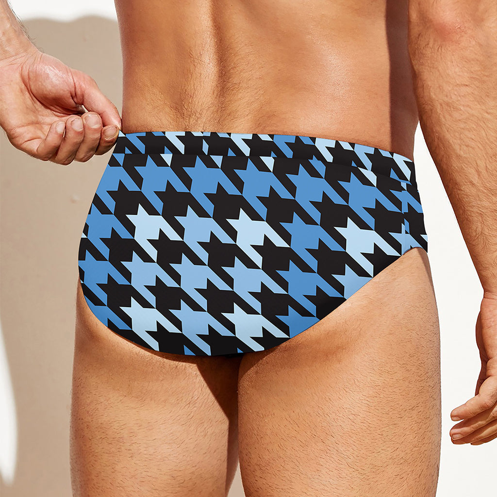 Blue Houndstooth Pattern Print Men's Swim Briefs
