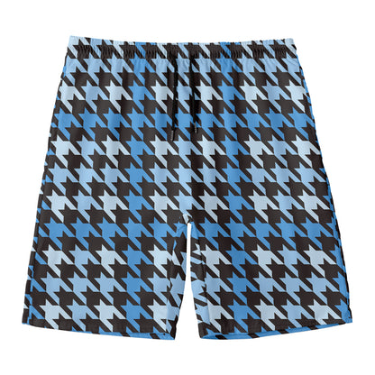 Blue Houndstooth Pattern Print Men's Swim Trunks