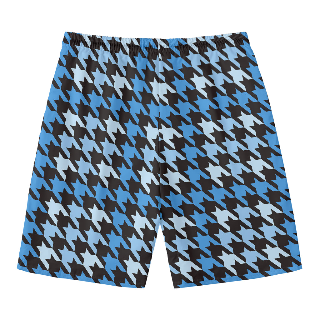 Blue Houndstooth Pattern Print Men's Swim Trunks