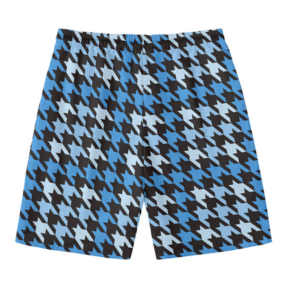 Blue Houndstooth Pattern Print Men's Swim Trunks