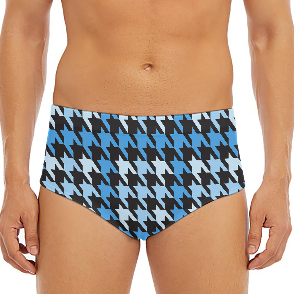 Blue Houndstooth Pattern Print Men's Triangle Swim Briefs