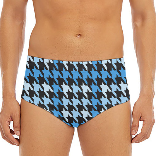 Blue Houndstooth Pattern Print Men's Triangle Swim Briefs