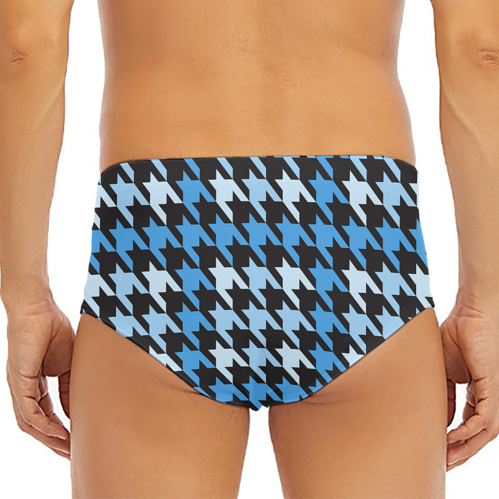Blue Houndstooth Pattern Print Men's Triangle Swim Briefs