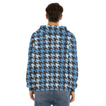 Blue Houndstooth Pattern Print Men's Velvet Pullover Hoodie