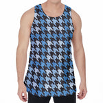 Blue Houndstooth Pattern Print Men's Velvet Tank Top