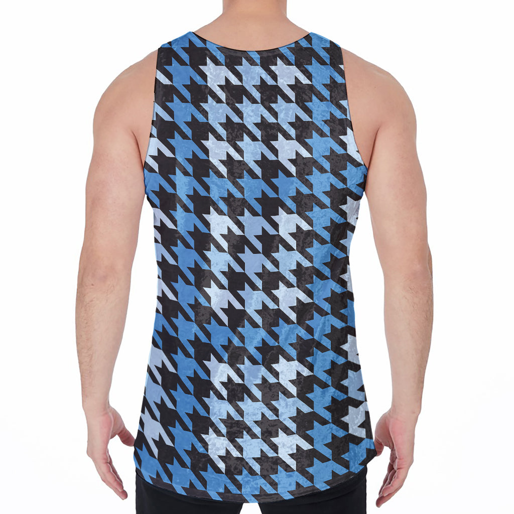 Blue Houndstooth Pattern Print Men's Velvet Tank Top