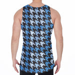 Blue Houndstooth Pattern Print Men's Velvet Tank Top