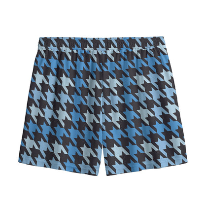Blue Houndstooth Pattern Print Mesh Shorts