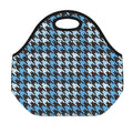 Blue Houndstooth Pattern Print Neoprene Lunch Bag