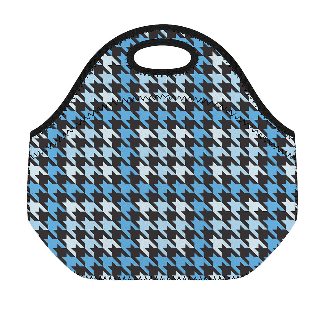 Blue Houndstooth Pattern Print Neoprene Lunch Bag