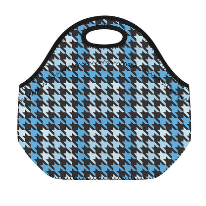Blue Houndstooth Pattern Print Neoprene Lunch Bag