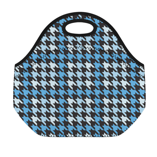 Blue Houndstooth Pattern Print Neoprene Lunch Bag