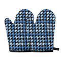Blue Houndstooth Pattern Print Oven Mitts