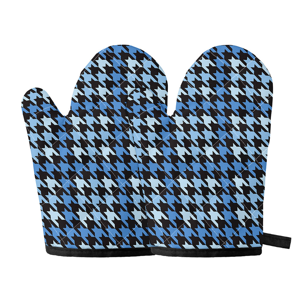 Blue Houndstooth Pattern Print Oven Mitts
