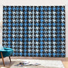 Blue Houndstooth Pattern Print Pencil Pleat Curtains