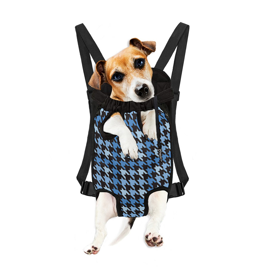 Blue Houndstooth Pattern Print Pet Carrier Backpack