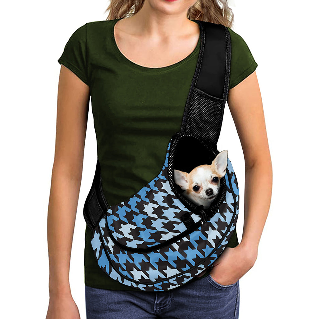 Blue Houndstooth Pattern Print Pet Sling Carrier