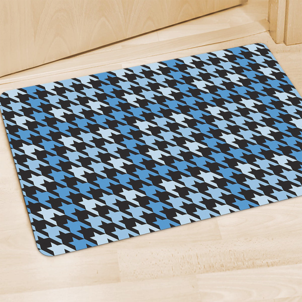 Blue Houndstooth Pattern Print Polyester Doormat