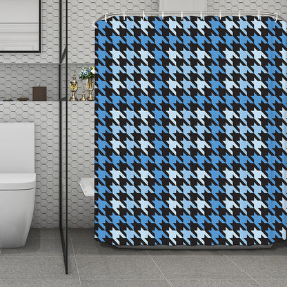 Blue Houndstooth Pattern Print Polyester Shower Curtain