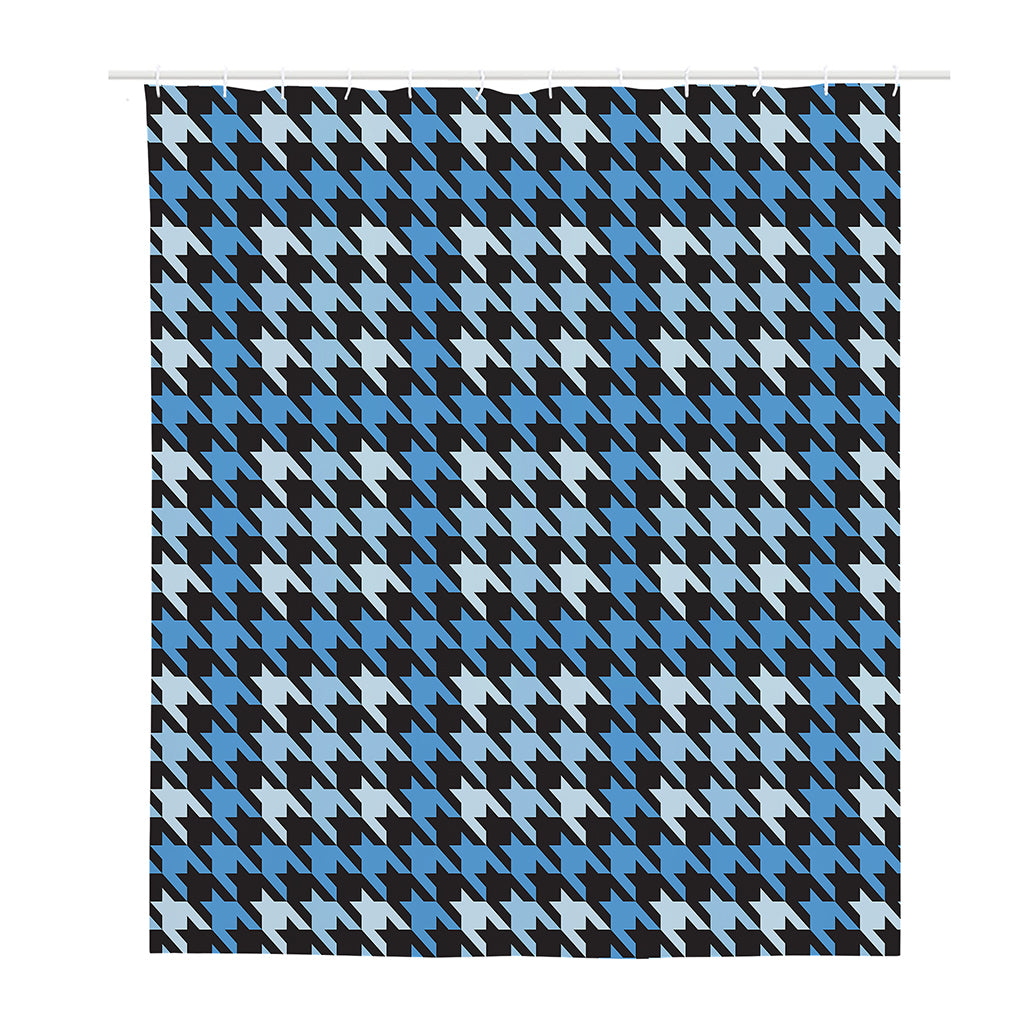 Blue Houndstooth Pattern Print Polyester Shower Curtain