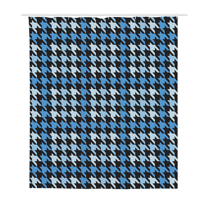Blue Houndstooth Pattern Print Polyester Shower Curtain