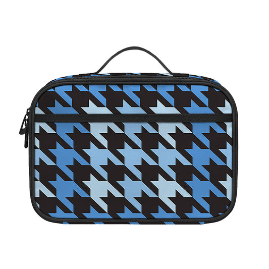 Blue Houndstooth Pattern Print Portable Lunch Bag