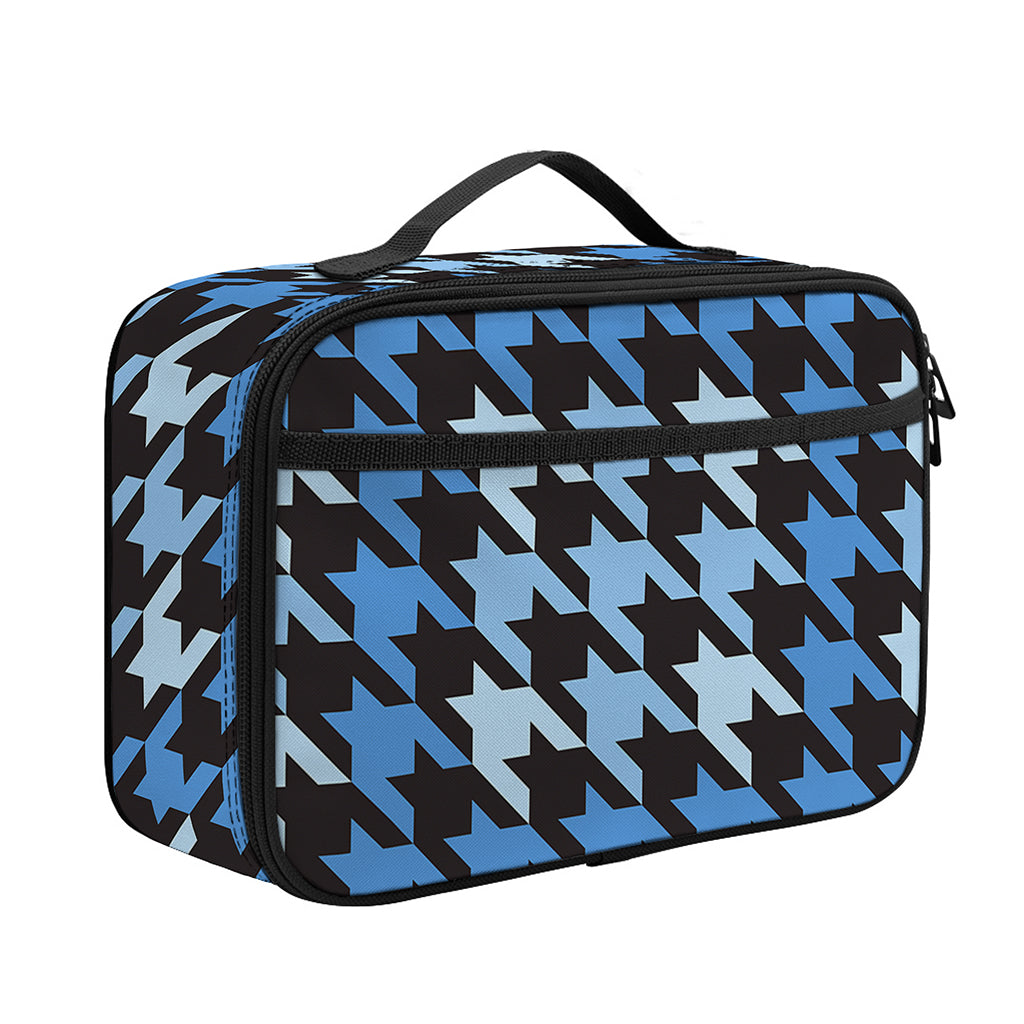 Blue Houndstooth Pattern Print Portable Lunch Bag