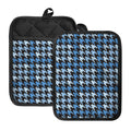 Blue Houndstooth Pattern Print Pot Holders With Pocket