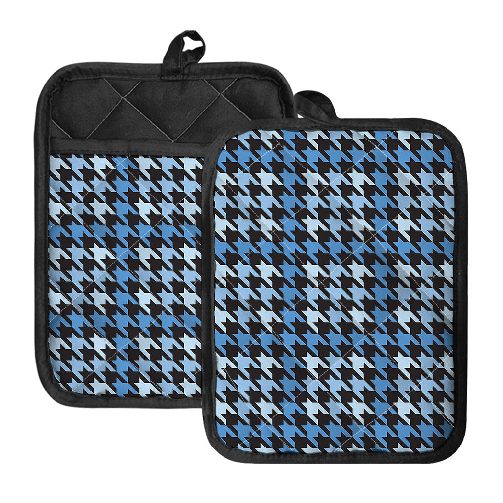 Blue Houndstooth Pattern Print Pot Holders With Pocket