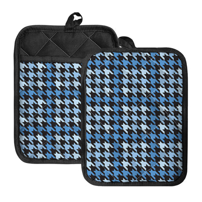 Blue Houndstooth Pattern Print Pot Holders With Pocket