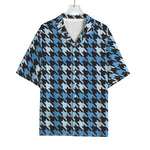 Blue Houndstooth Pattern Print Rayon Hawaiian Shirt