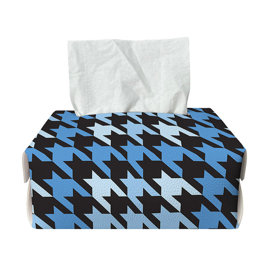 Blue Houndstooth Pattern Print Rectangle Tissue Box Cover