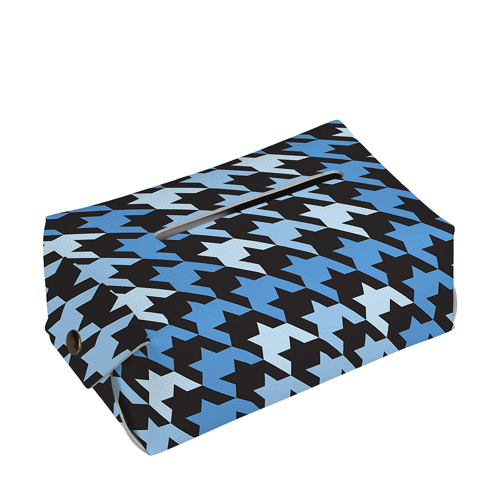 Blue Houndstooth Pattern Print Rectangle Tissue Box Cover