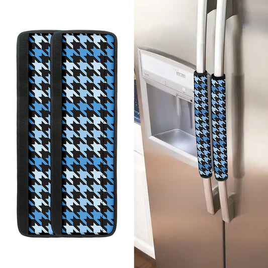 Blue Houndstooth Pattern Print Refrigerator Handle Covers