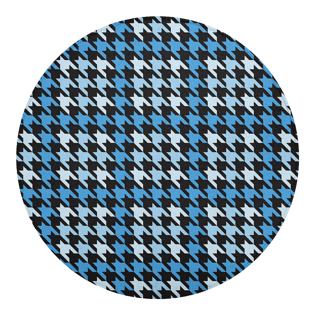 Blue Houndstooth Pattern Print Round Blanket
