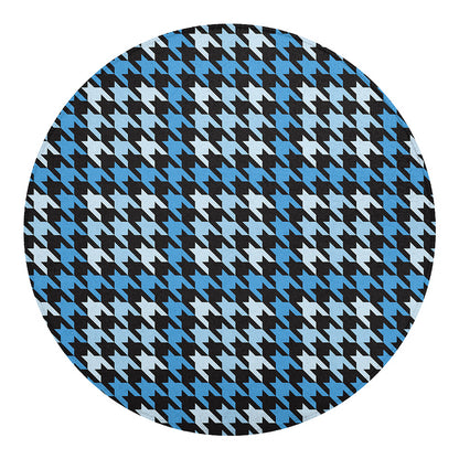 Blue Houndstooth Pattern Print Round Blanket
