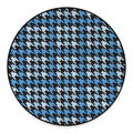 Blue Houndstooth Pattern Print Round Floor Mat