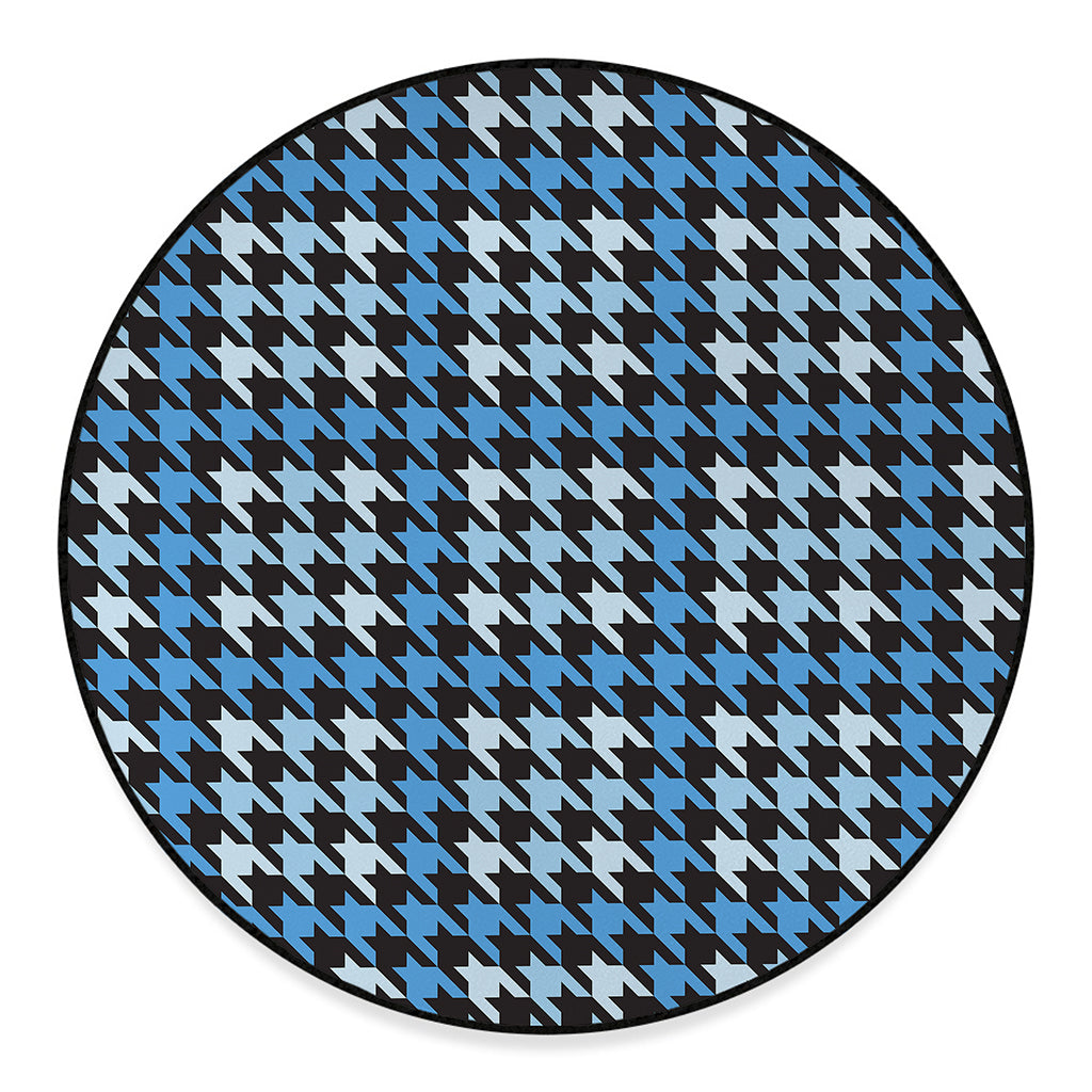 Blue Houndstooth Pattern Print Round Floor Mat