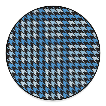 Blue Houndstooth Pattern Print Round Floor Mat