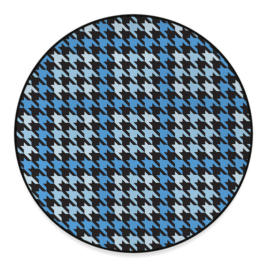 Blue Houndstooth Pattern Print Round Floor Mat