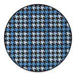 Blue Houndstooth Pattern Print Round Floor Mat