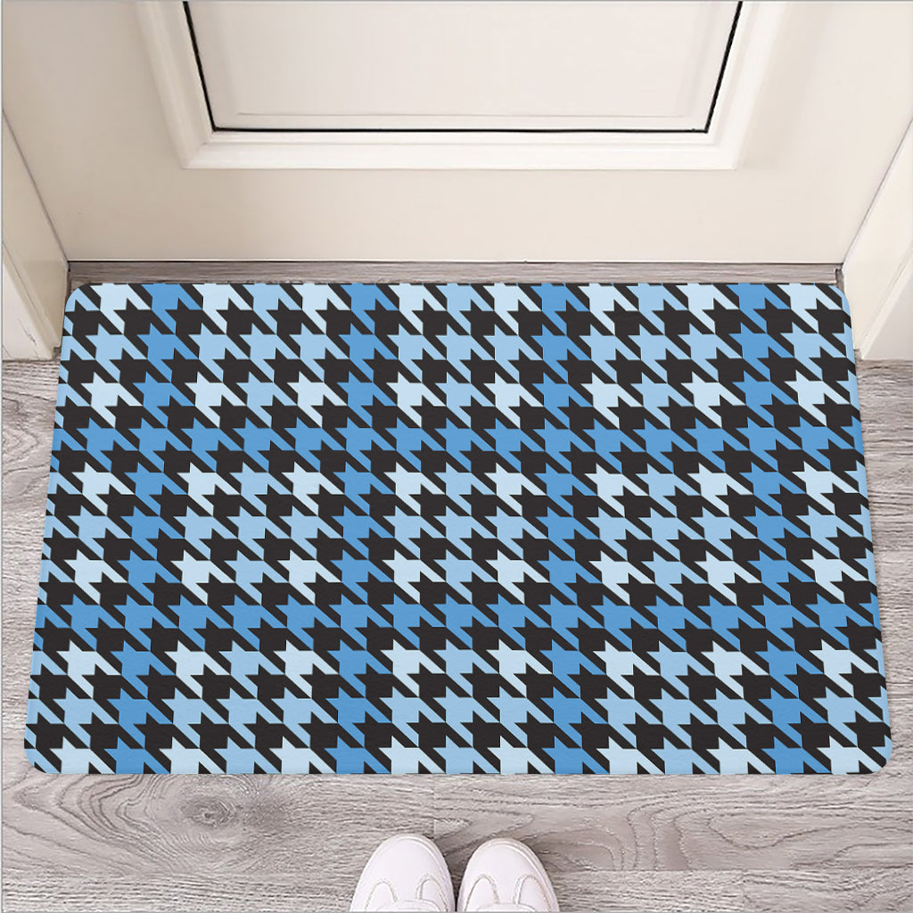 Blue Houndstooth Pattern Print Rubber Doormat