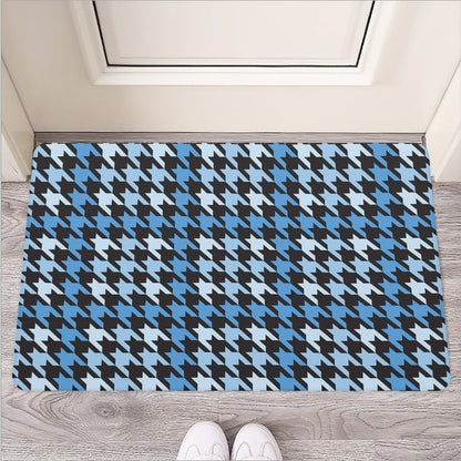 Blue Houndstooth Pattern Print Rubber Doormat